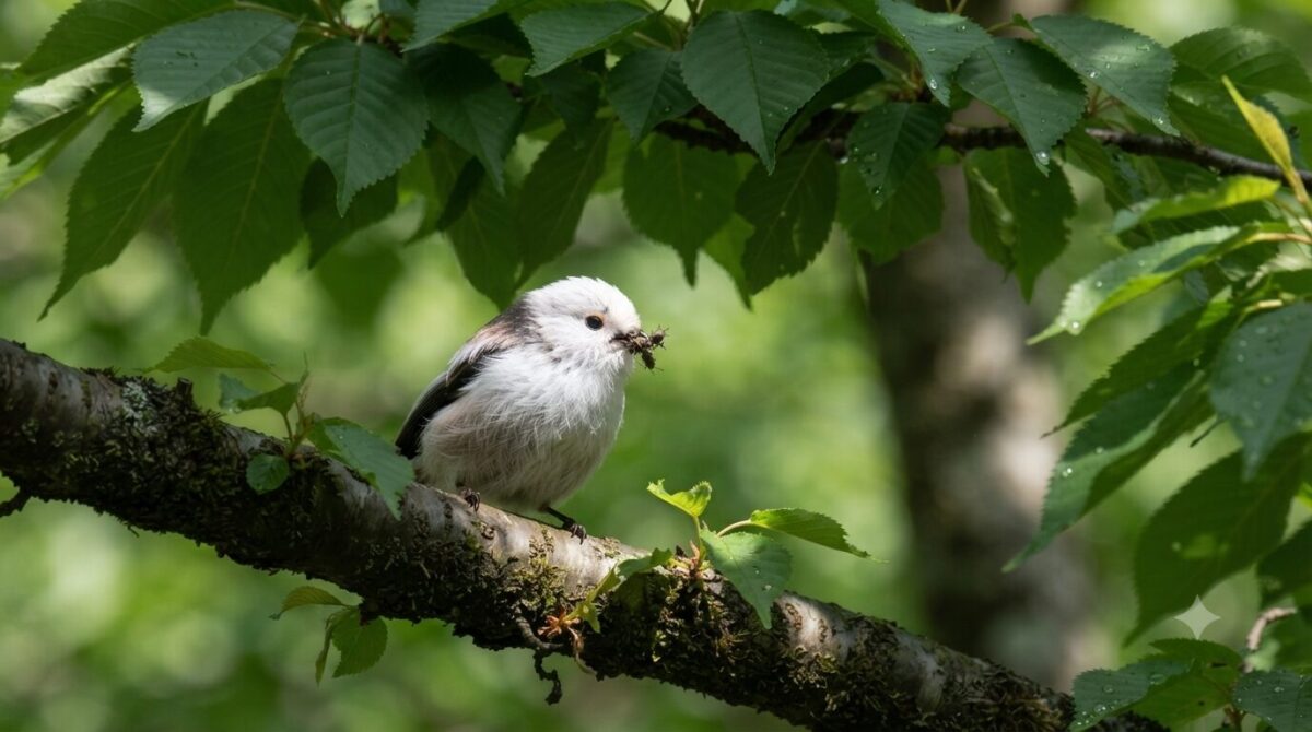 油虫を食べるシマエナガ