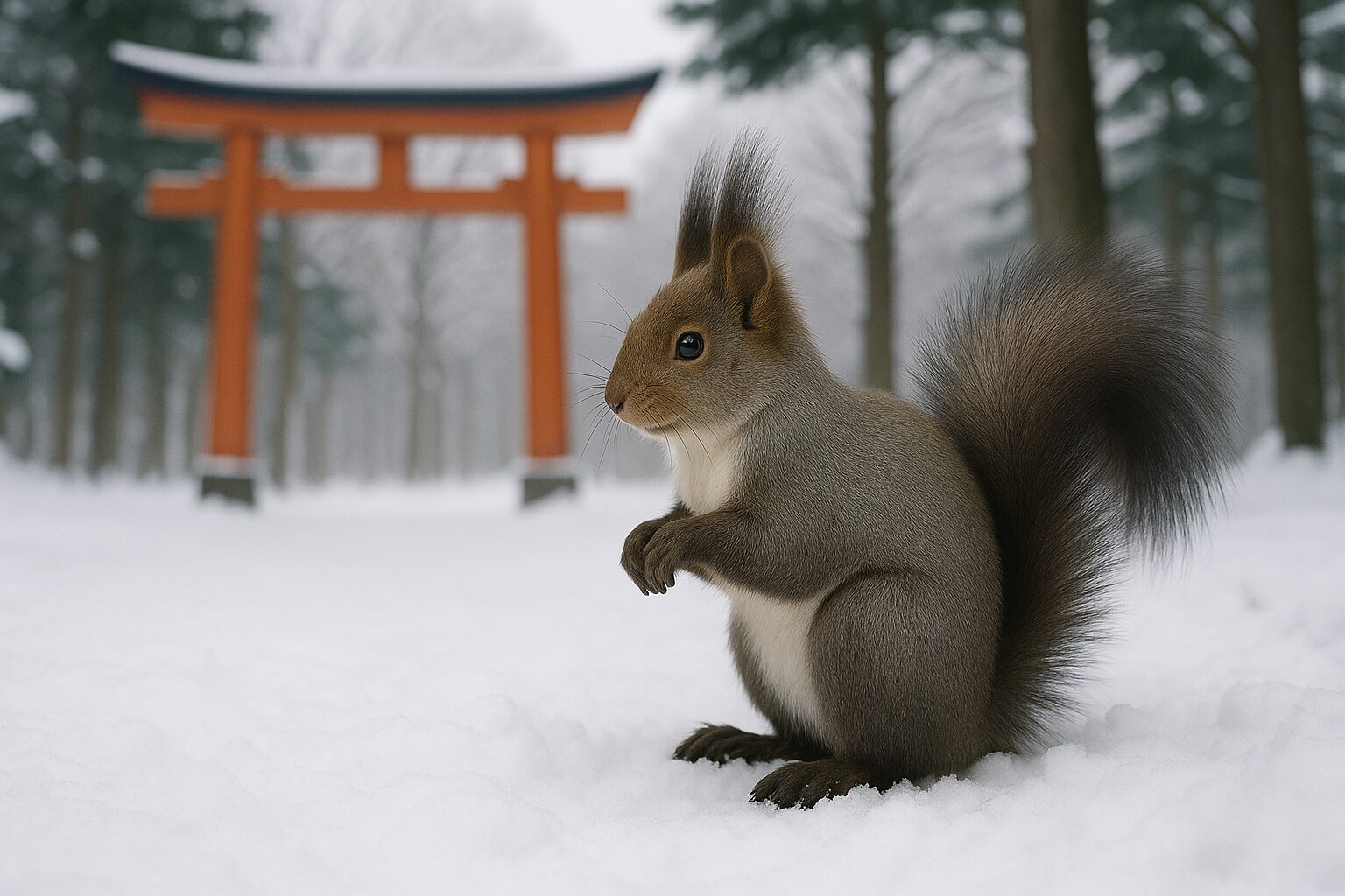 神社にエゾリス