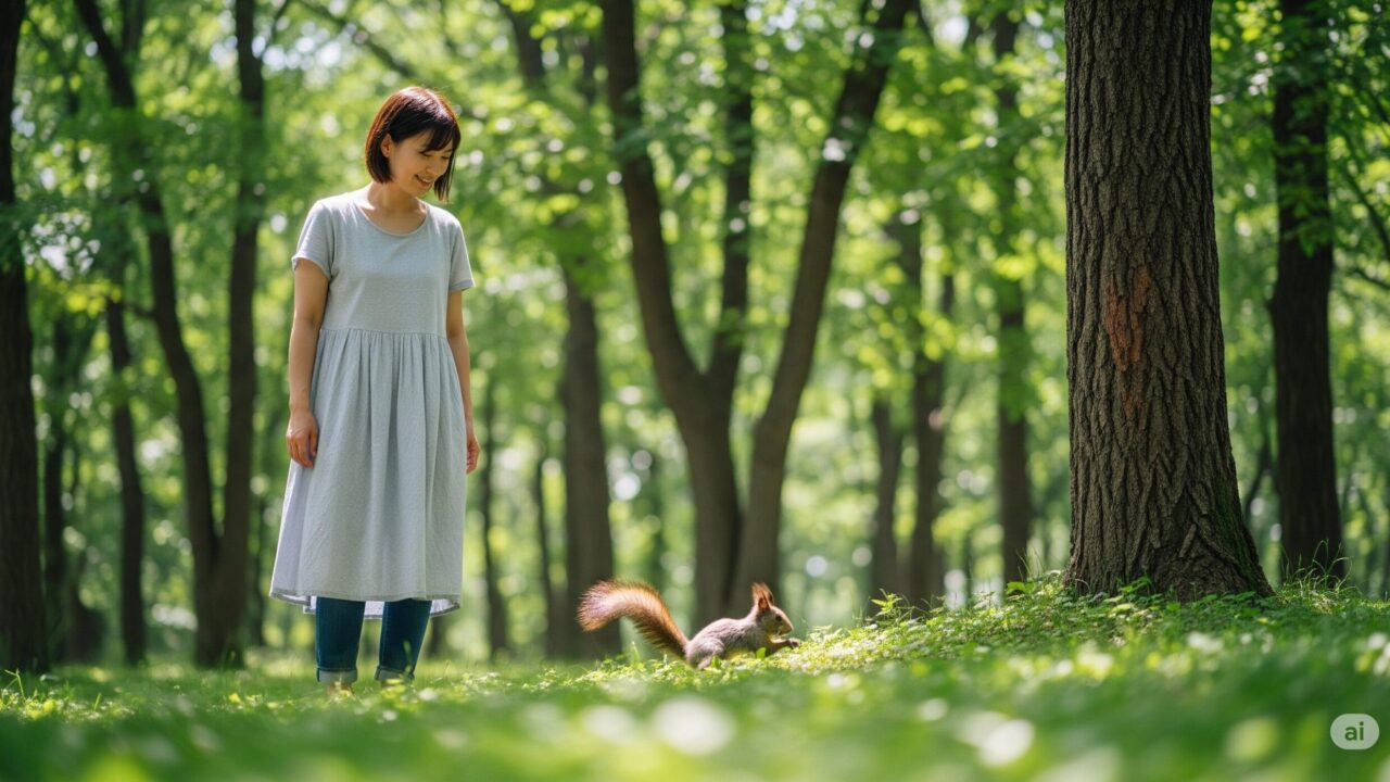 エゾリスなつく