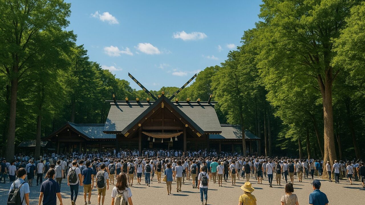 神社にたくさんの人が来ている