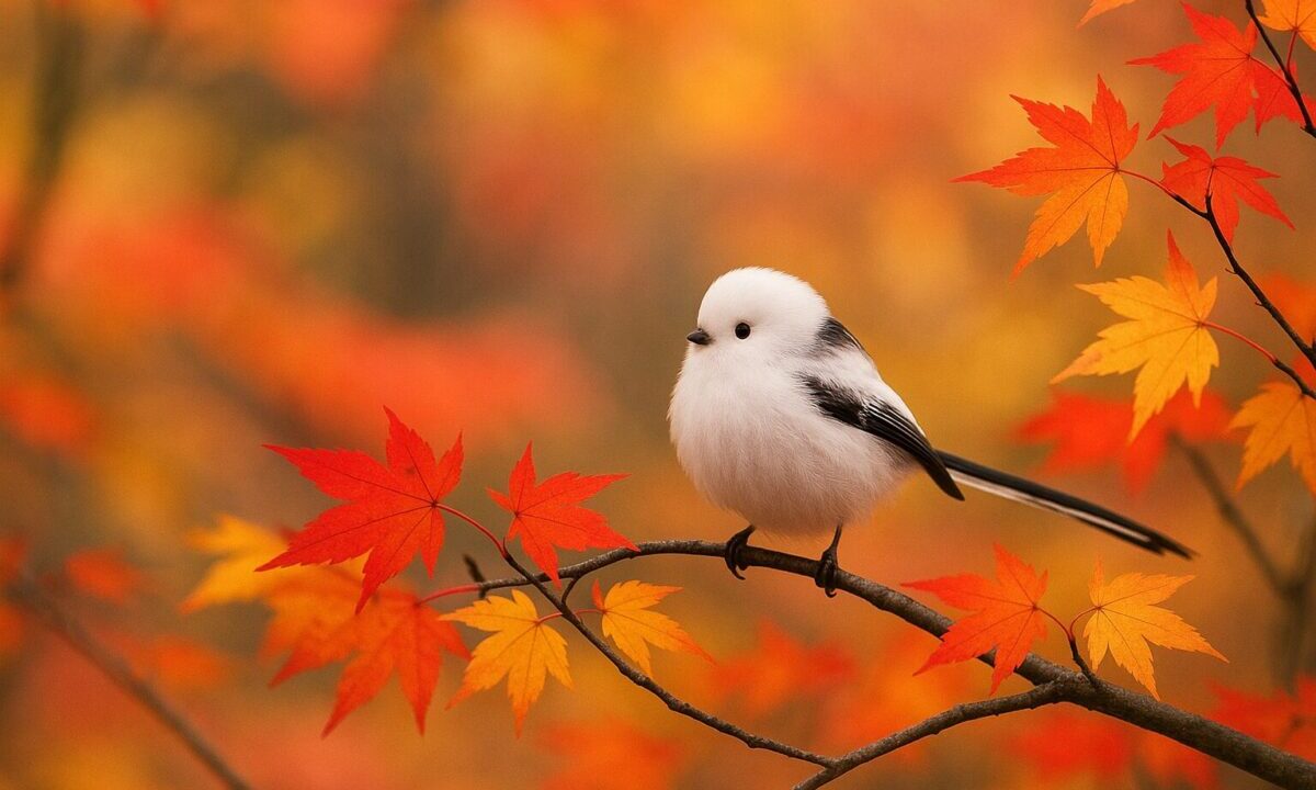 シマエナガの秋の様子｜ふわふわの羽と紅葉に映える観察ポイント