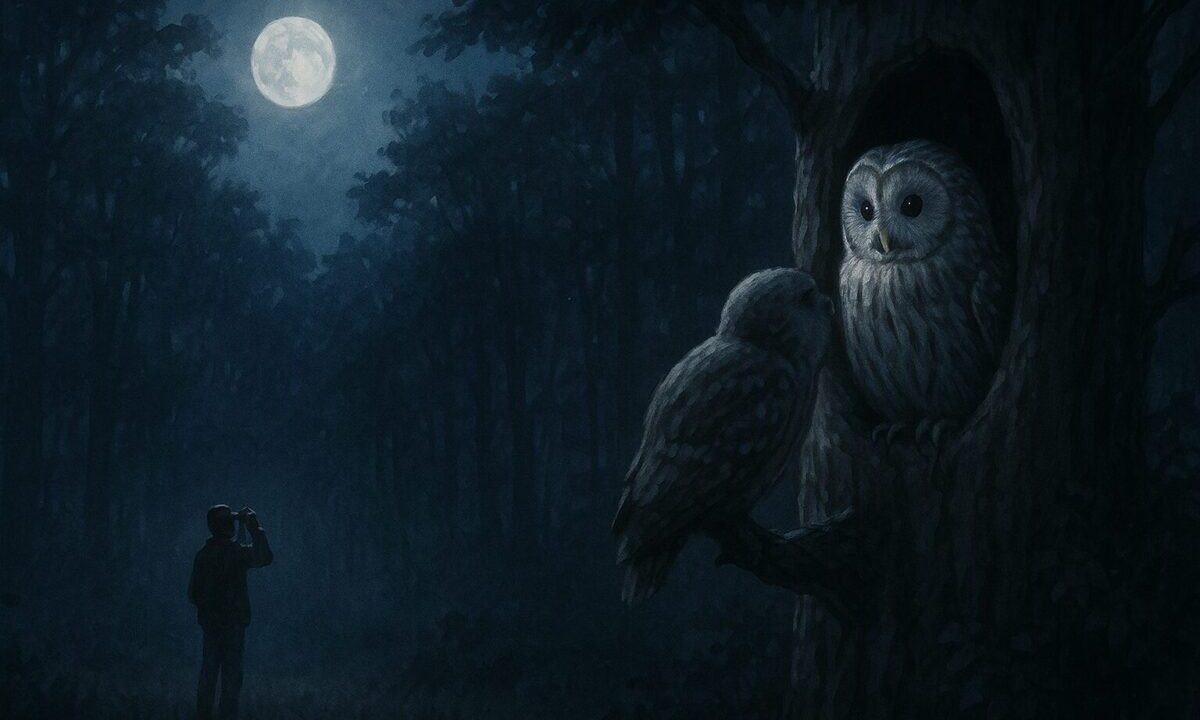 夜のエゾフクロウ観察