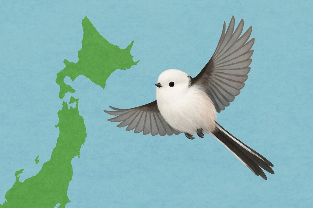 日本地図とシマエナガ
