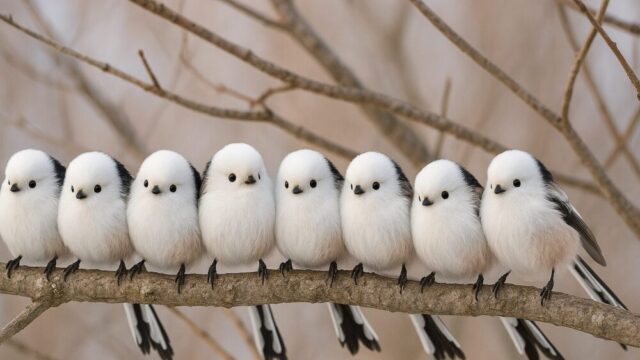 枝に集まって群れで行動するシマエナガのイメージ