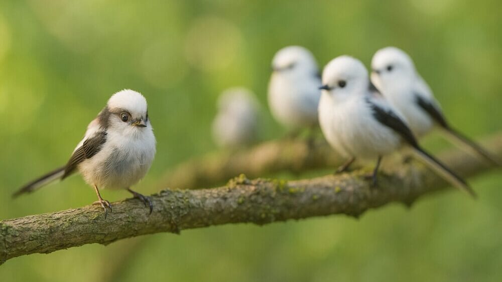 シマエナガの成鳥と幼鳥の顔の違いを比較したイメージ