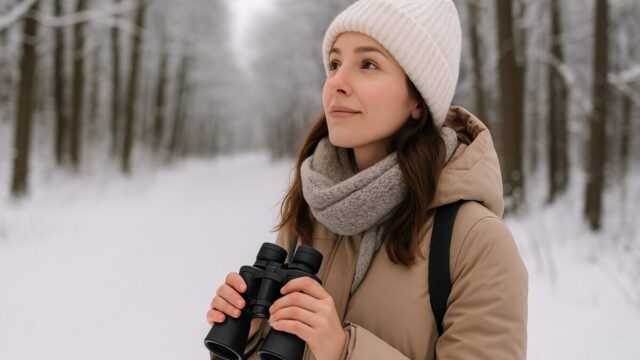 野鳥を探す女性