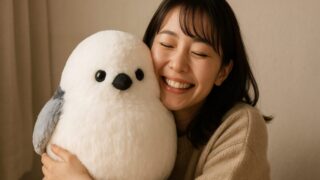 シマエナガぬいぐるみと女性