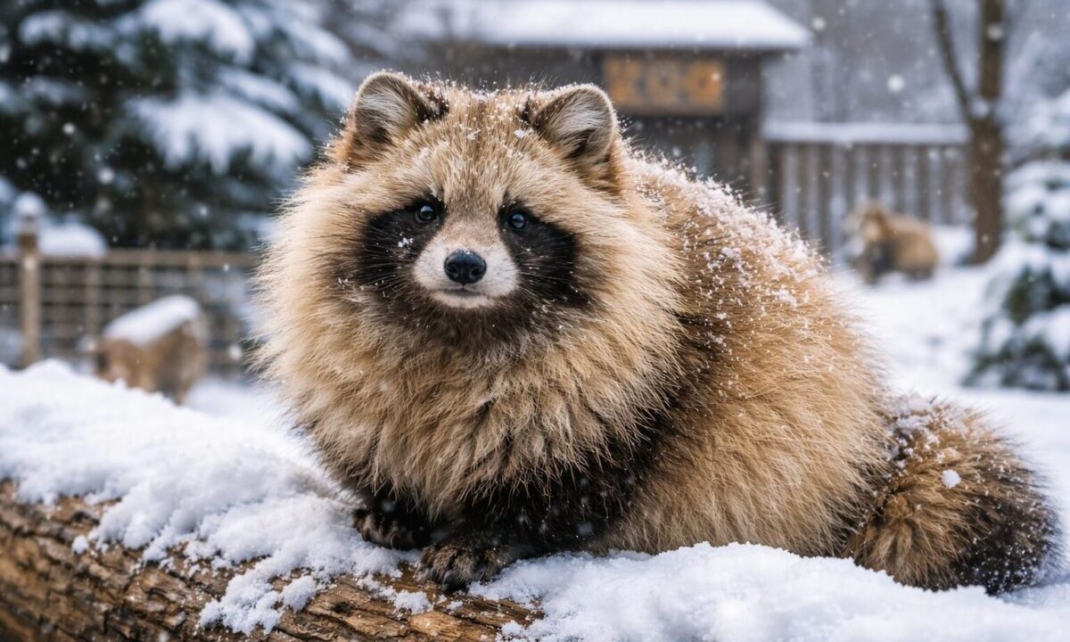 冬のエゾタヌキ