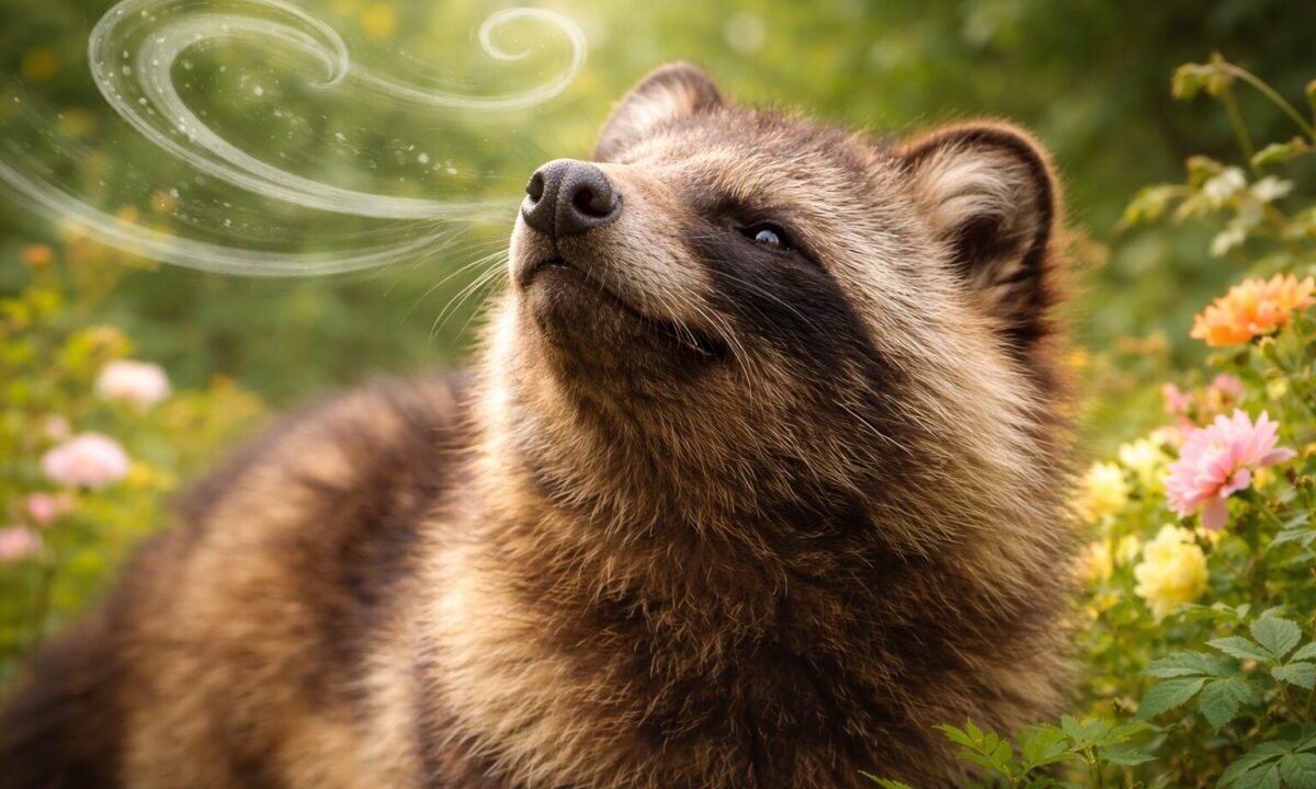 匂いを嗅ぐタヌキ