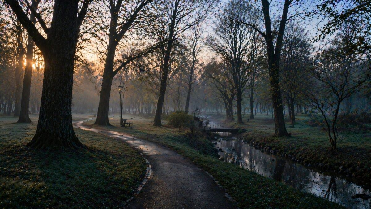 早朝の春の公園