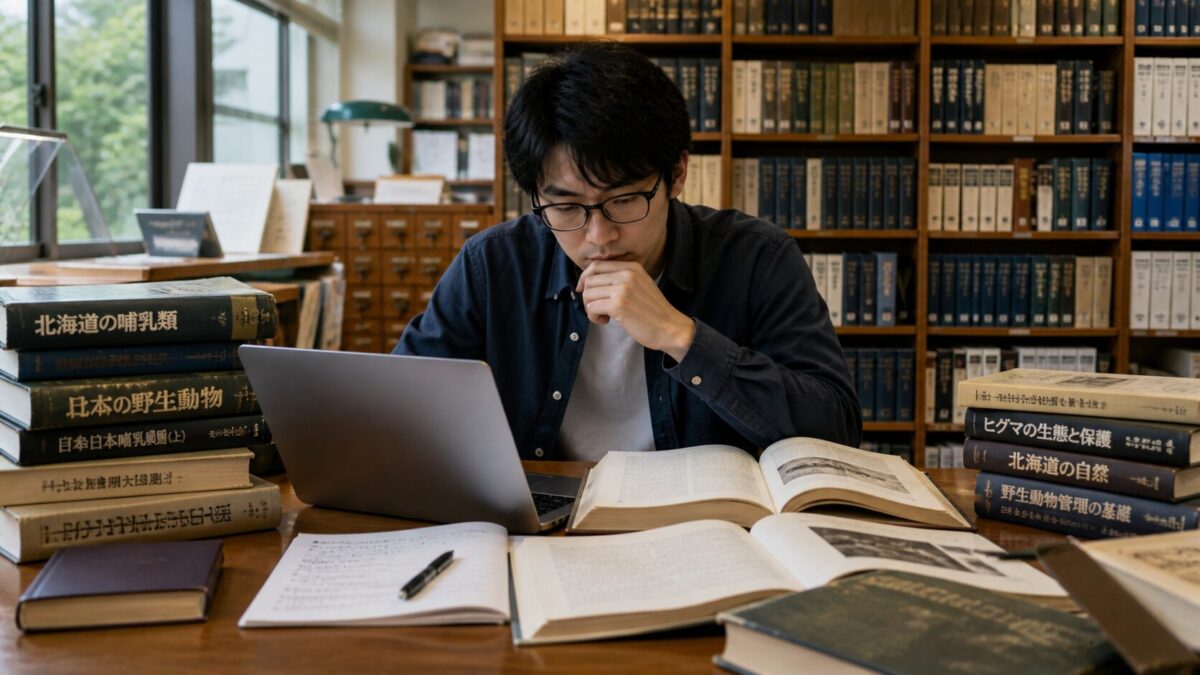 調べ物をする男性