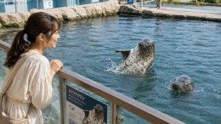 ゴマフアザラシと女性