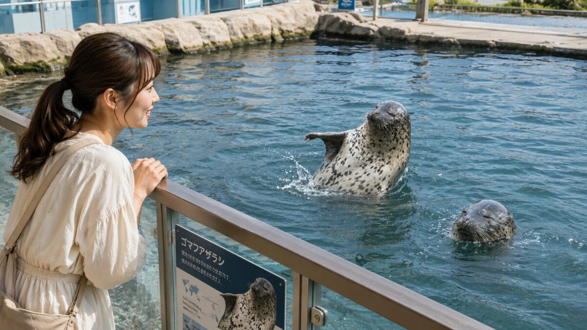 ゴマフアザラシと女性