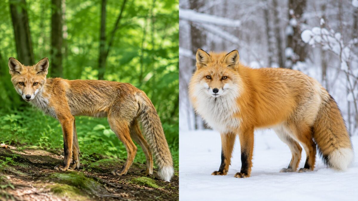 夏と冬のキツネの比較