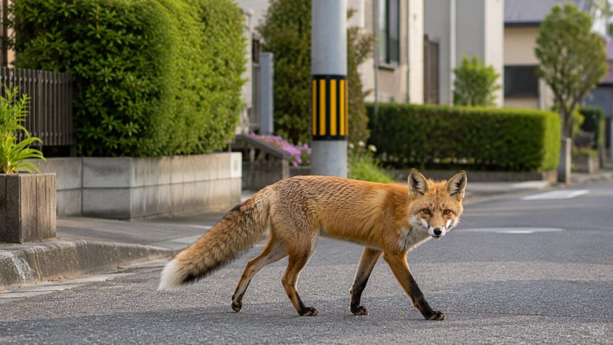 住宅地のキタキツネ