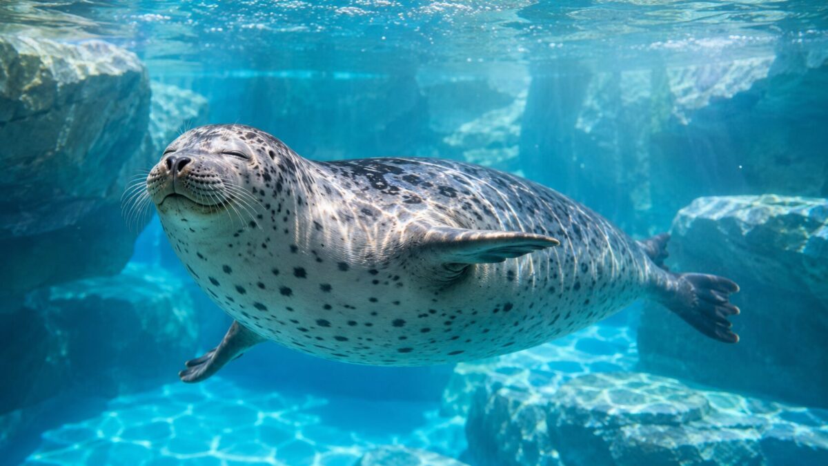 穏やかな海中のアザラシ