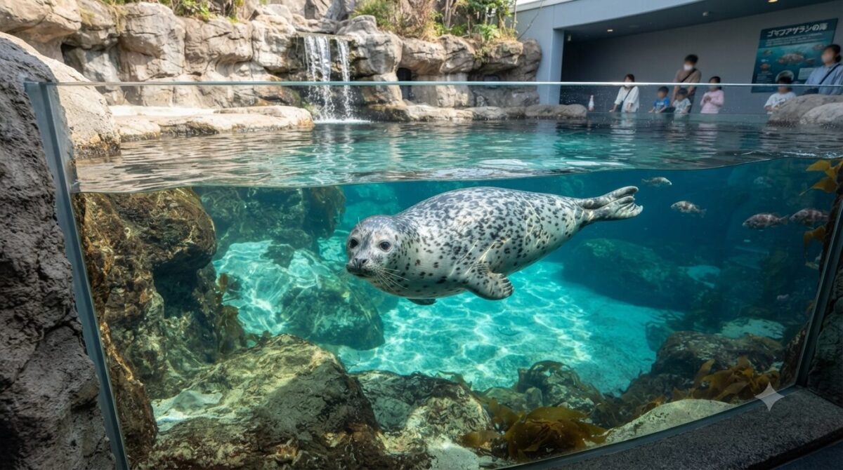 水族館で暮らすゴマフアザラシ