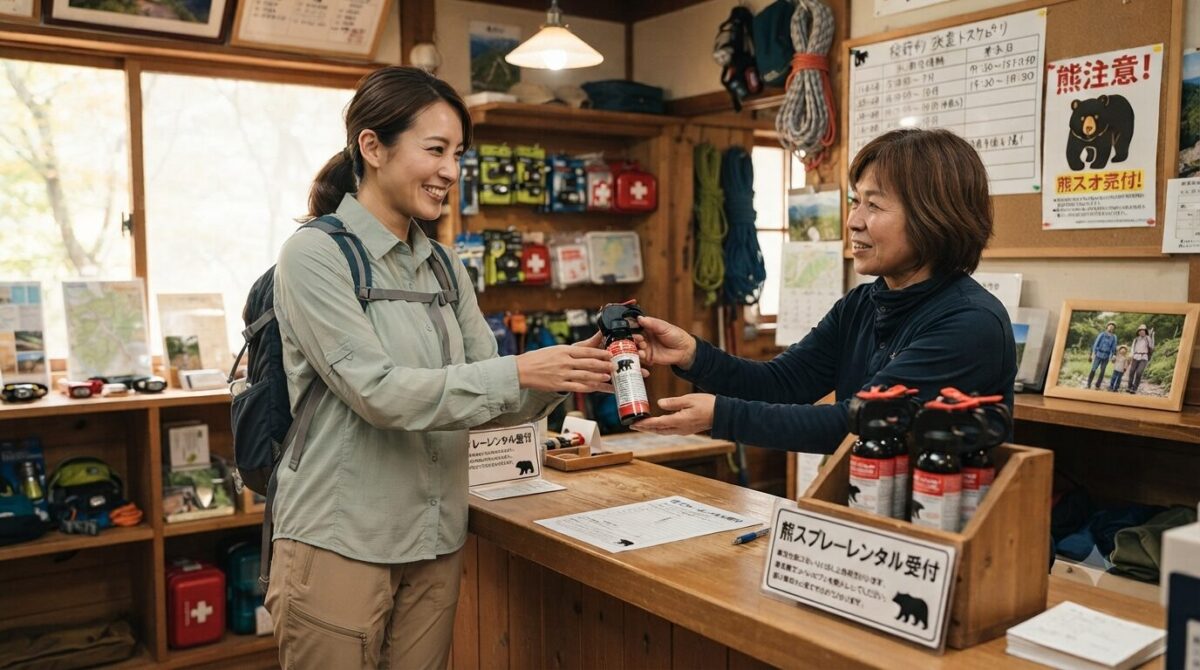 レンタル品を借りている女性